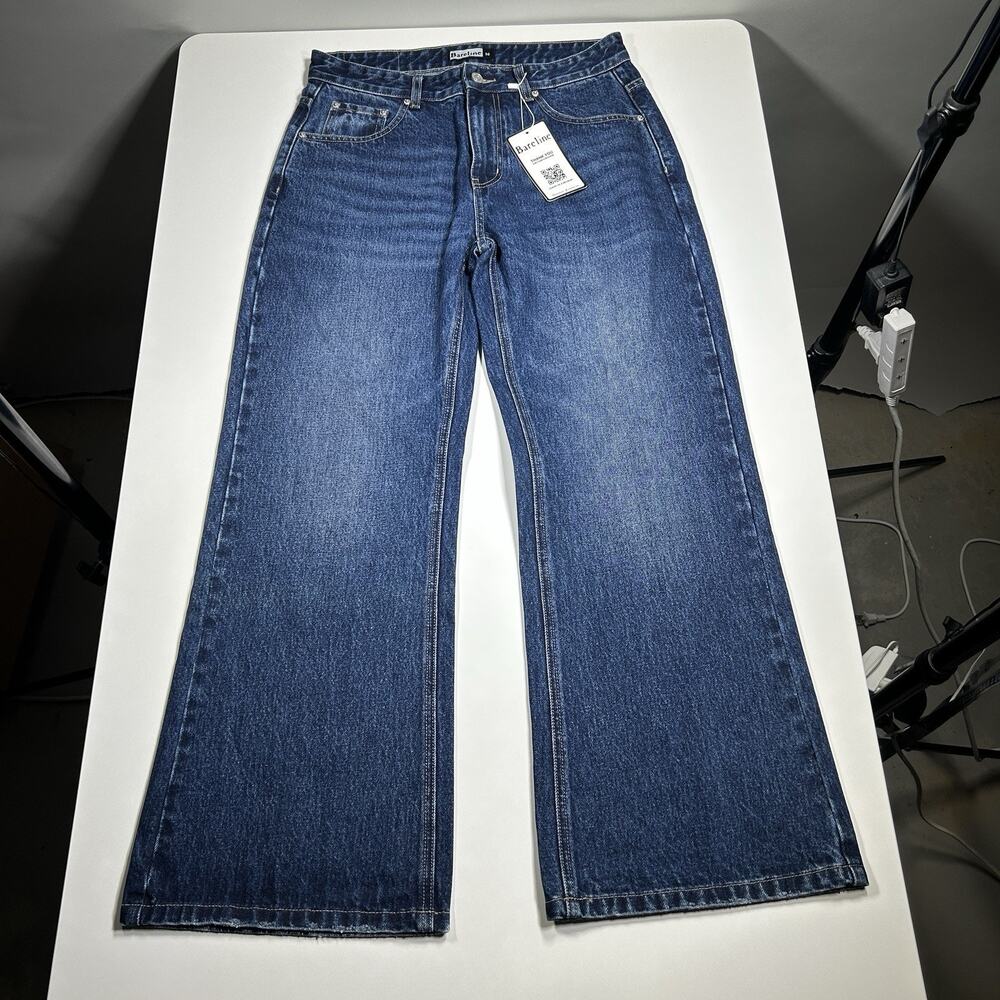 Bareline Jeans Men’s 30x29.5 Wide Leg Dark Blue Wash Denim Skater NWT